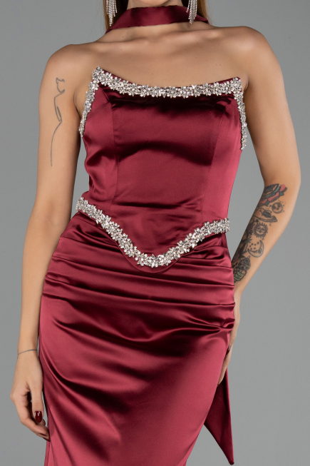 Long Burgundy Satin Evening Dress ABU6554