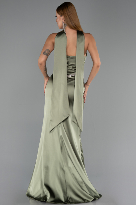 Long Olive Drab Satin Evening Dress ABU6554