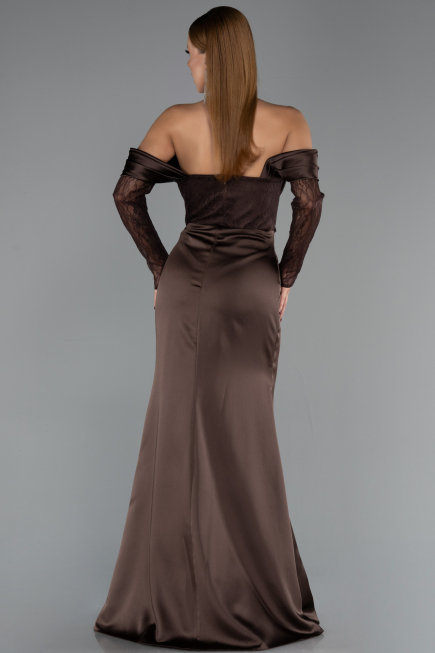Long Brown Satin Evening Dress ABU6555
