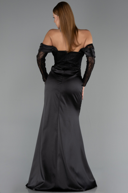 Long Black Satin Evening Dress ABU6555