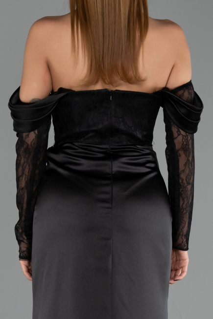 Long Black Satin Evening Dress ABU6555