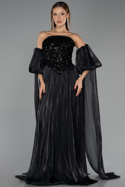 Long Black Chiffon Evening Dress ABU6533