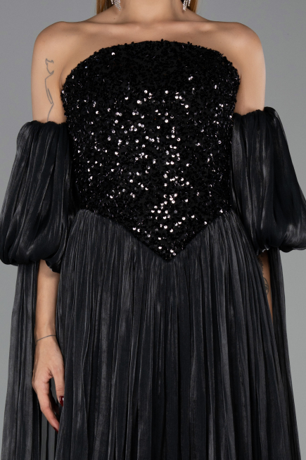 Long Black Chiffon Evening Dress ABU6533