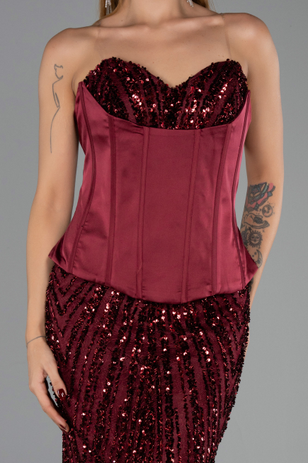 Long Burgundy Scaly Evening Dress ABU6556