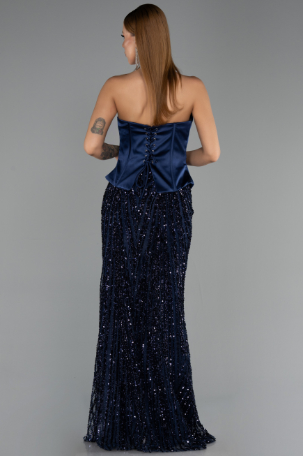 Long Navy Blue Scaly Evening Dress ABU6556