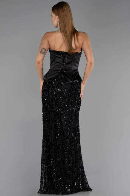 Long Black Scaly Evening Dress ABU6556