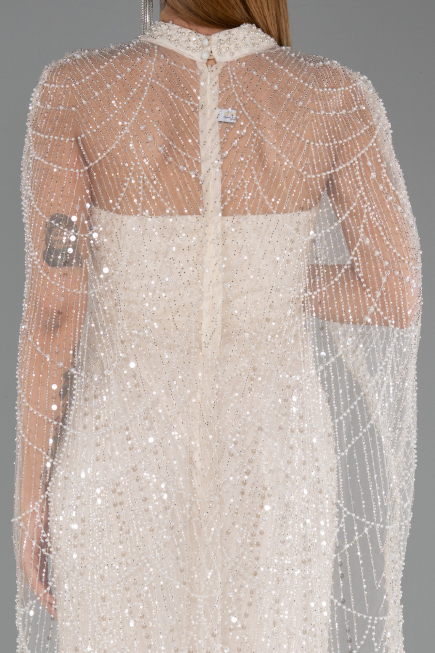 Gold Strapless Shawl Stoned Long Evening Gown ABU4517