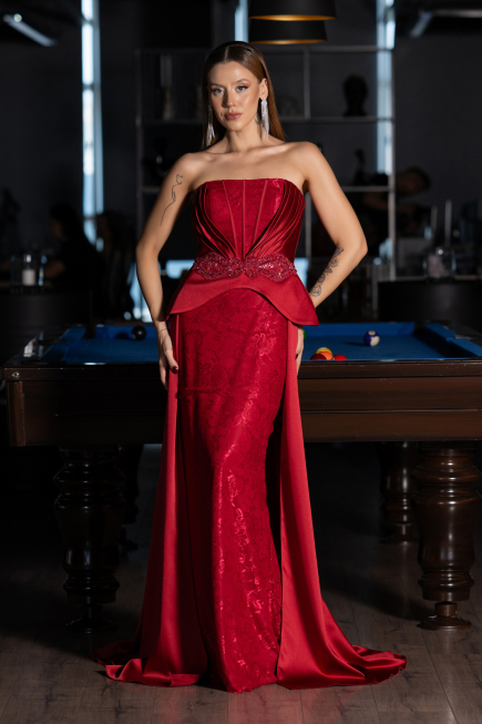 Long Red Dantelle Evening Dress ABU5615