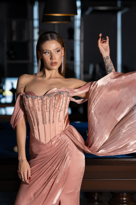 Long Salmon Chiffon Evening Dress ABU6496