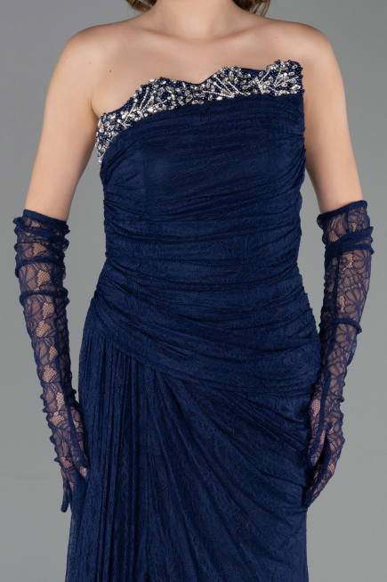 Long Navy Blue Dantelle Evening Dress ABU6562