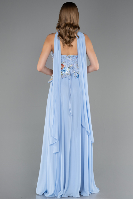 Long Light Blue Chiffon Evening Dress ABU6391
