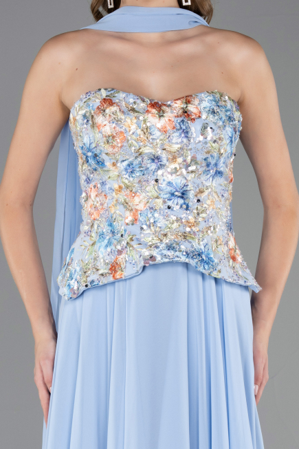 Long Light Blue Chiffon Evening Dress ABU6391