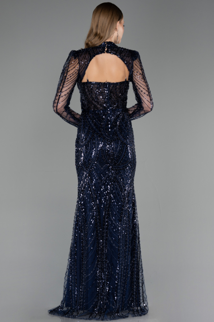 Long Navy Blue Beaded Evening Dress ABU6564