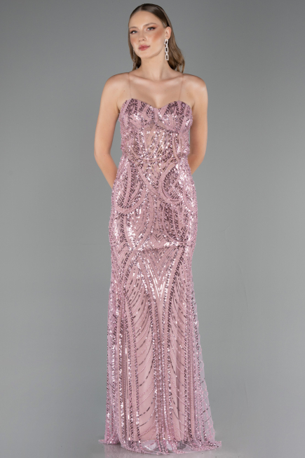 Long Powder Color Beaded Evening Dress ABU6564
