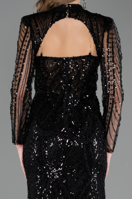 Long Black Beaded Evening Dress ABU6564