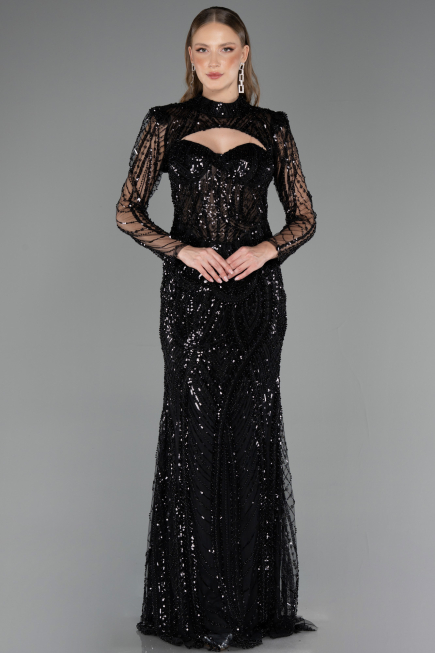 Long Black Beaded Evening Dress ABU6564