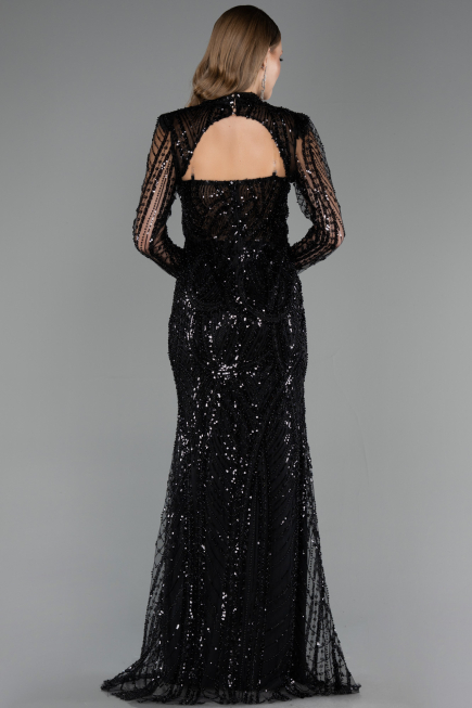 Long Black Beaded Evening Dress ABU6564