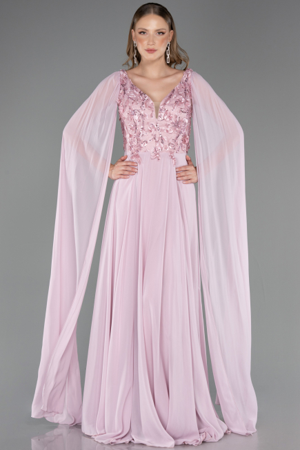 Long Powder Color Chiffon Evening Dress ABU6566