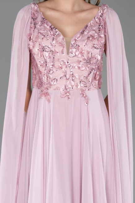 Long Powder Color Chiffon Evening Dress ABU6566