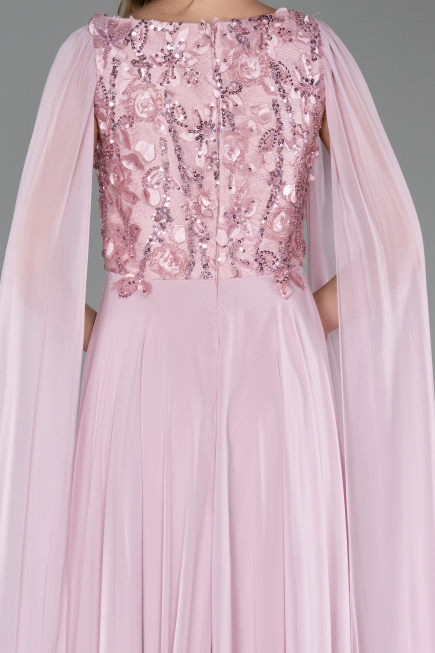 Long Powder Color Chiffon Evening Dress ABU6566