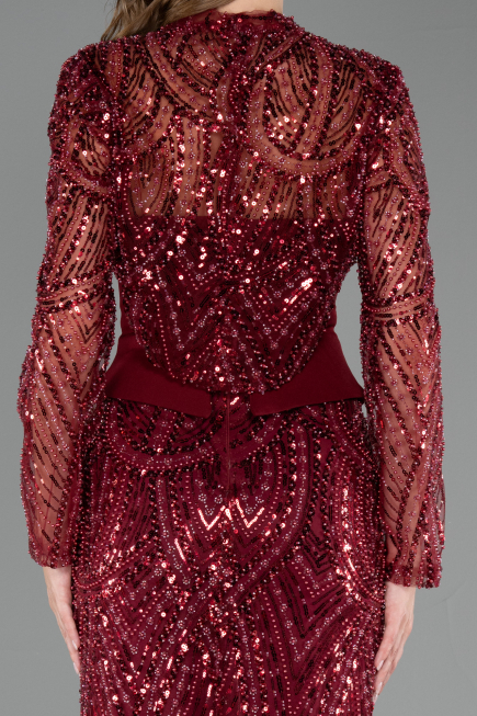 Long Burgundy Beaded Evening Dress ABU6567