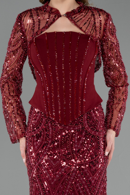 Long Burgundy Beaded Evening Dress ABU6567