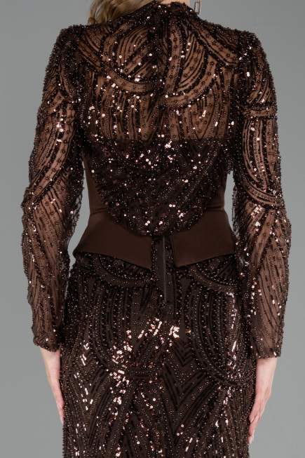 Long Dark Brown Beaded Evening Dress ABU6567