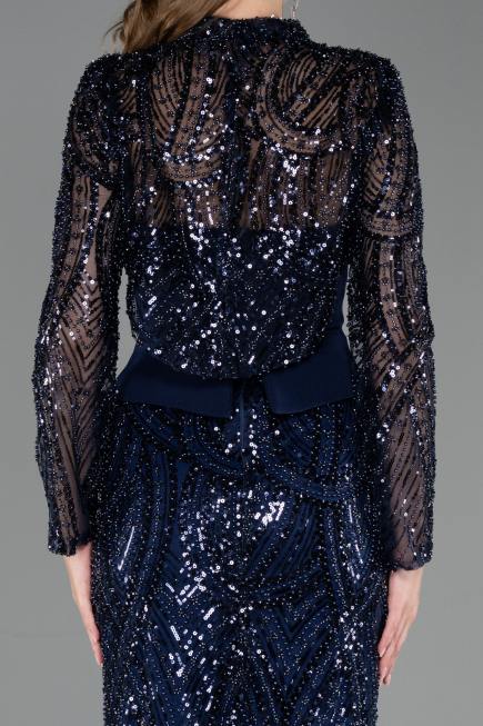 Long Navy Blue Beaded Evening Dress ABU6567