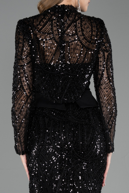 Long Black Beaded Evening Dress ABU6567