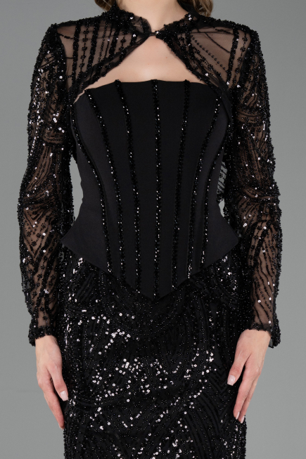Long Black Beaded Evening Dress ABU6567