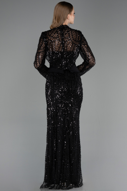 Long Black Beaded Evening Dress ABU6567