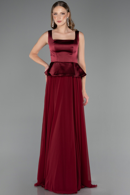 Long Burgundy Chiffon Evening Dress ABU6568