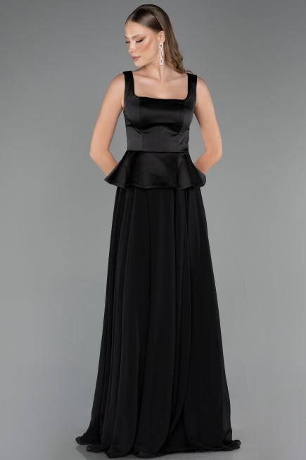 Long Black Chiffon Evening Dress ABU6568