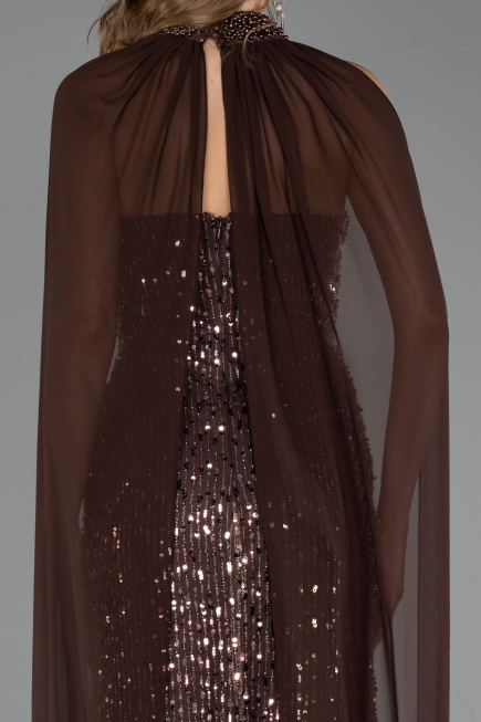 Long Brown Beaded Evening Dress ABU6569