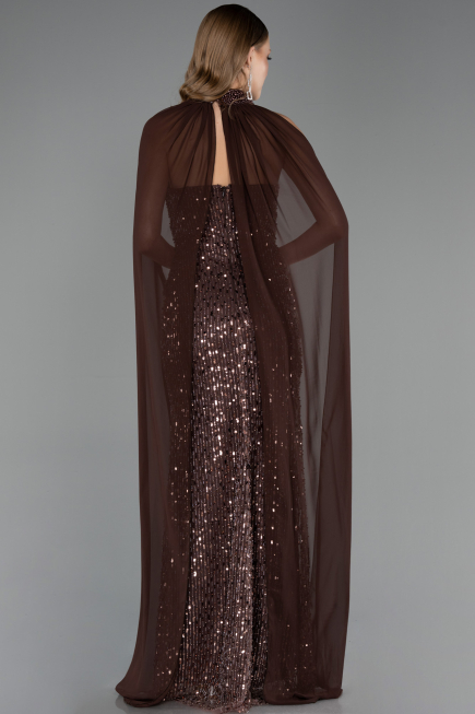Long Brown Beaded Evening Dress ABU6569