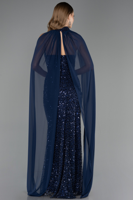 Long Navy Blue Beaded Evening Dress ABU6569
