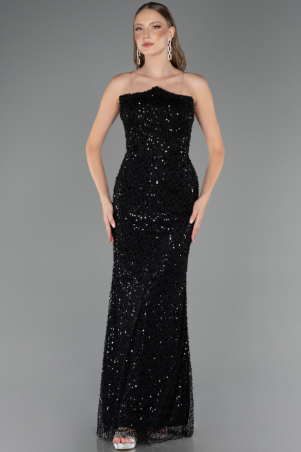 Long Black Beaded Evening Dress ABU6569