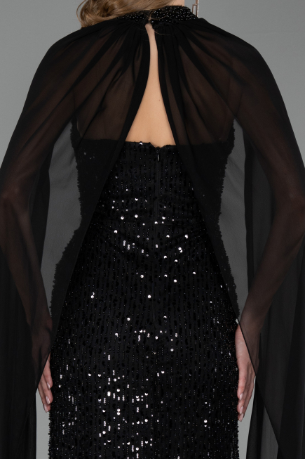 Long Black Beaded Evening Dress ABU6569