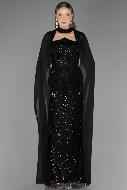 Long Black Beaded Evening Dress ABU6569
