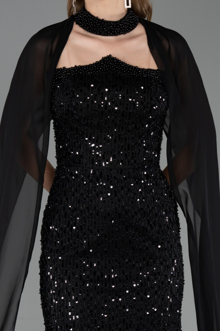 Long Black Beaded Evening Dress ABU6569