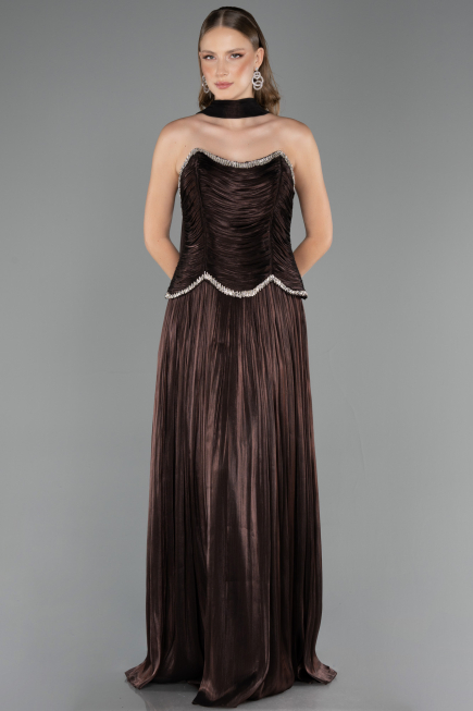 Long Brown Chiffon Evening Dress ABU6570