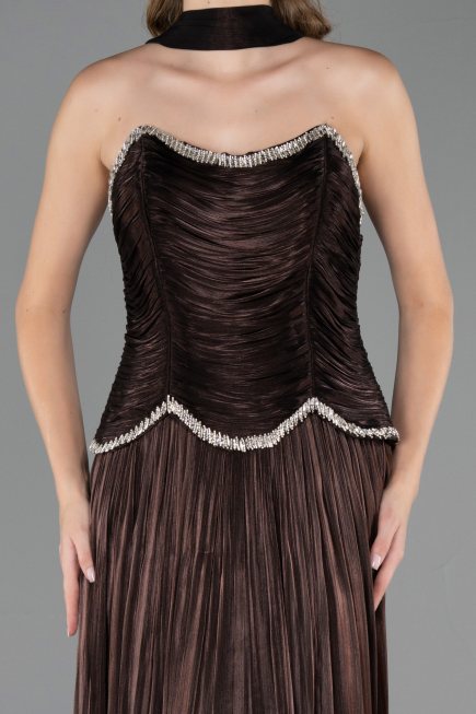 Long Brown Chiffon Evening Dress ABU6570