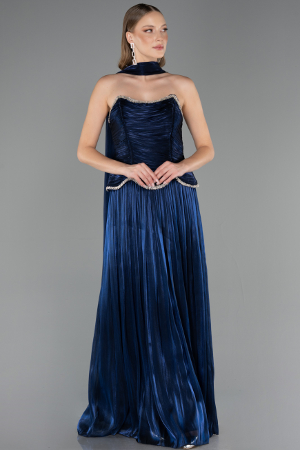 Long Navy Blue Chiffon Evening Dress ABU6570