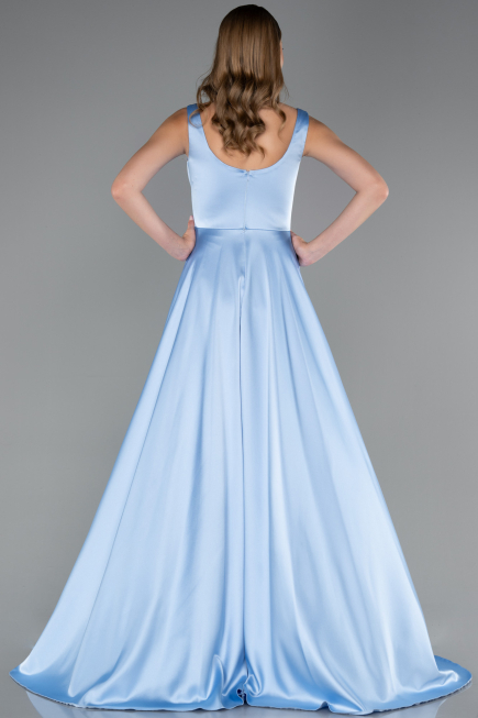 Long Light Blue Satin Formal Plus Size Dress ABU6576