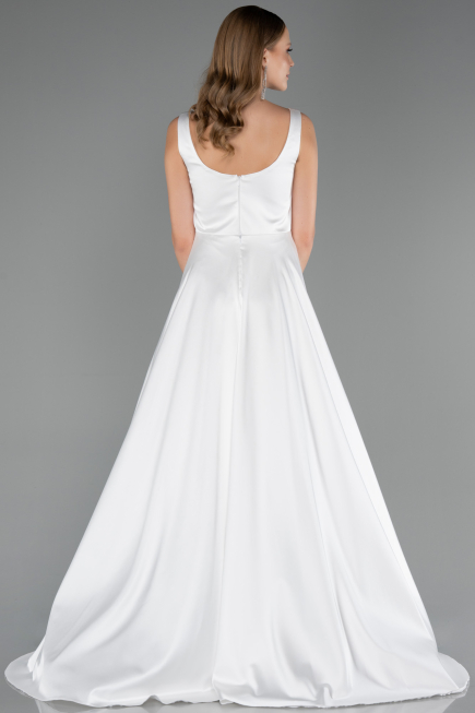 Long White Satin Formal Plus Size Dress ABU6576