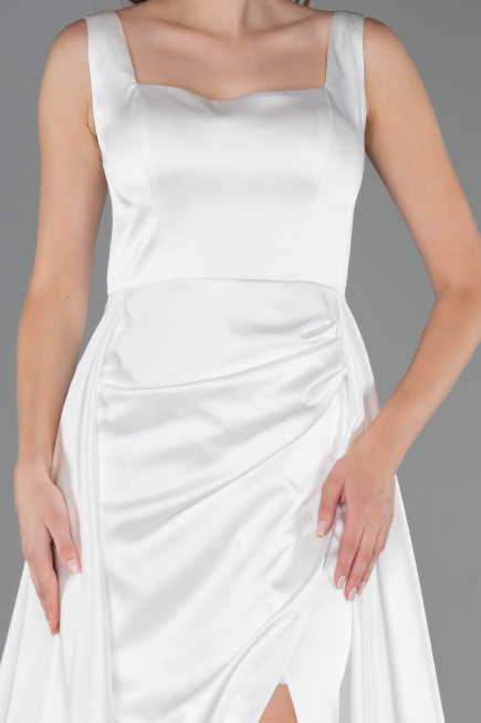 Long White Satin Formal Plus Size Dress ABU6576