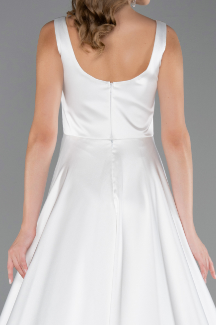 Long White Satin Formal Plus Size Dress ABU6576