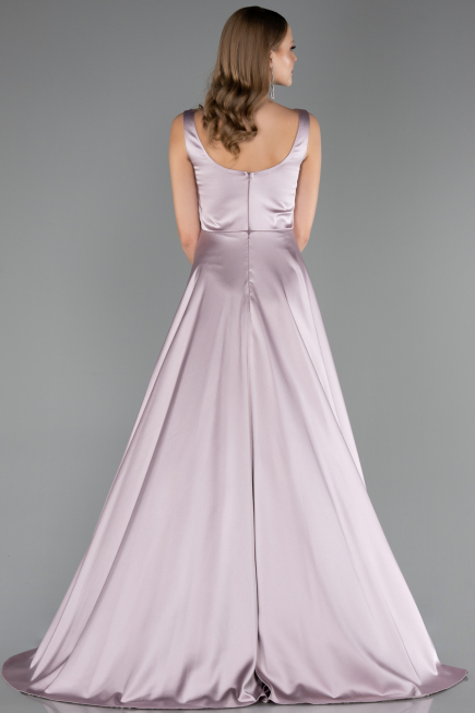 Long Rose Colored Satin Formal Plus Size Dress ABU6576