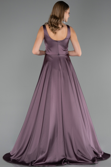 Long Dark Purple Satin Formal Plus Size Dress ABU6576