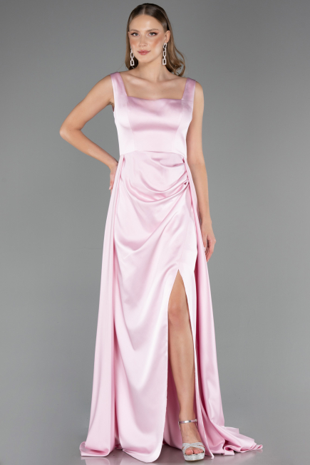 Long Powder Color Satin Formal Plus Size Dress ABU6576
